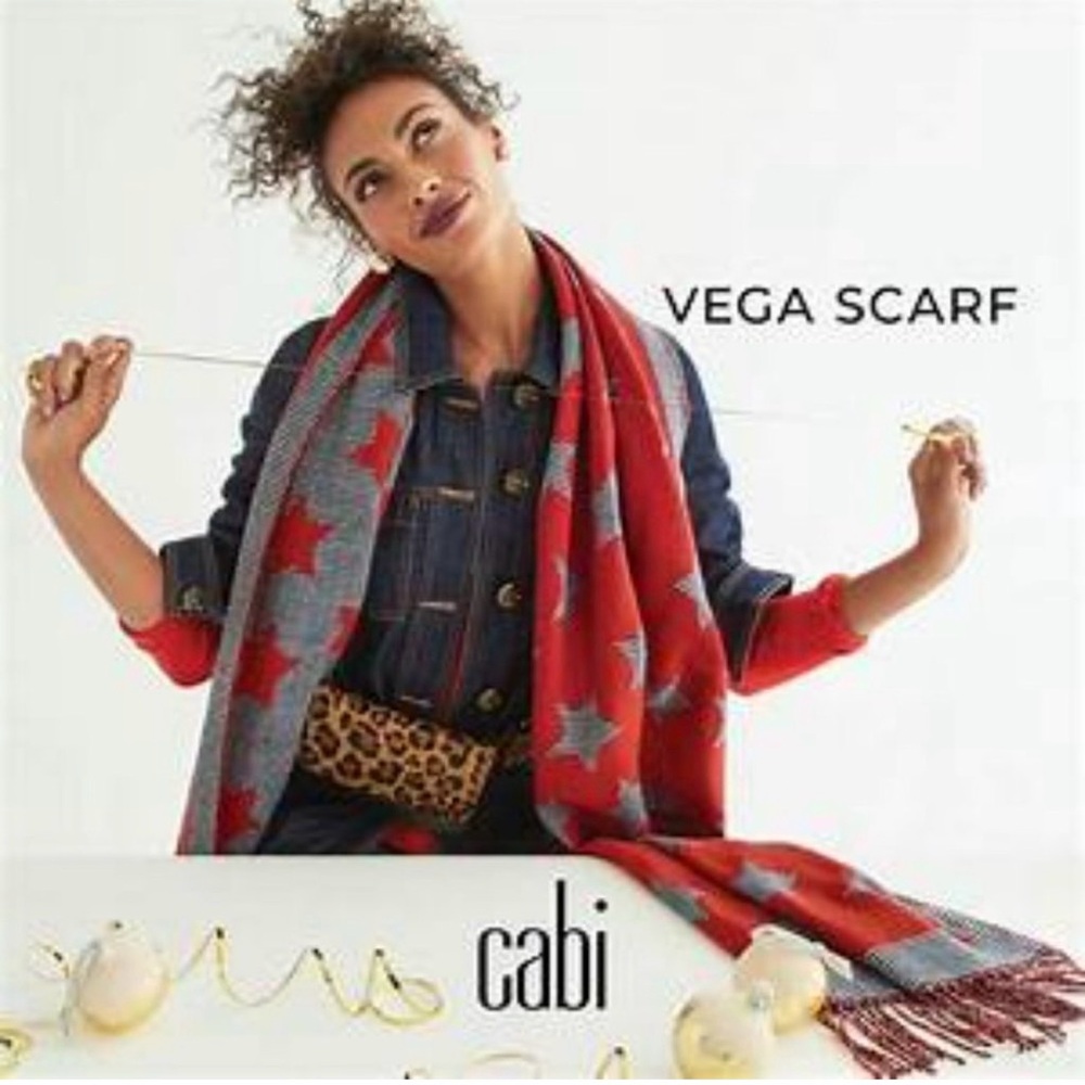 Cabi Vega Black & Red Houndstooth Star Fringe-Trim Scarf OS - Picture 2 of 5